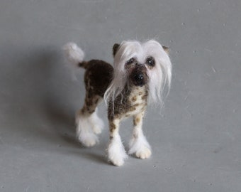 Chinese crested Needle felted  dog - Wool animal sculpture- eco friendly art - Collectible artist animals- ready to ship- soft sculpture