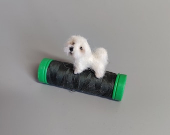 Dollhouse miniature puppy, Maltese Ooak Needle Felted dog-eco friendly art-Collectible artist animals-  1:12