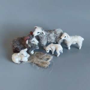 Needle Felted Lamb sheep family Nativity set-needle felt-Christmas decoration-doll house miniature animals 1:12 scale articulated image 2