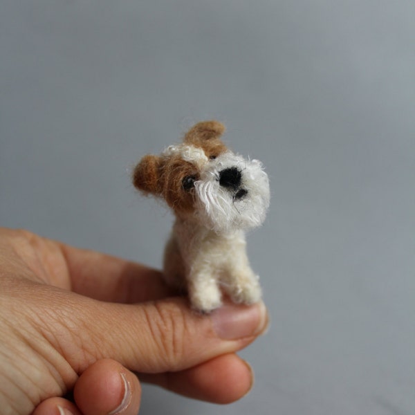 READY TO SHIP-Needle-Felted Wire-Haired Fox Terrier-miniature 1:6-12 scale- Ooak toy-christmas gift