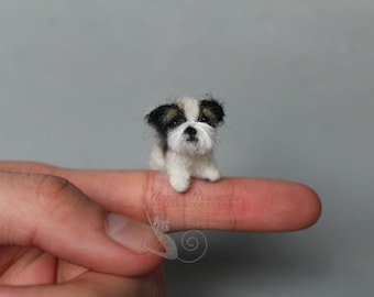 Morkie Needle feltes dog - CUSTOM ORDER- 1inch dog -Ooak miniature - eco friendly art-Collectible artist animals- dollhouse  1:12