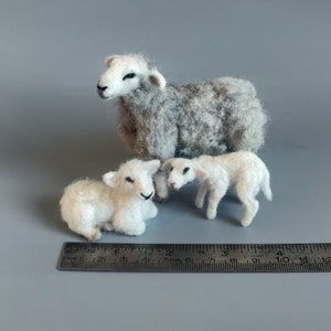 Needle Felted Lamb sheep family Nativity set-needle felt-Christmas decoration-doll house miniature animals 1:12 scale articulated image 5