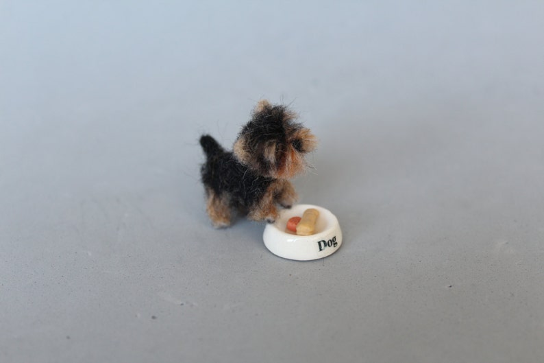 Yorkshire terrier needle felted dog, dollhouse miniatures 1 Inch-1:12 scale Ooak Wool sculpture-Collectible artist animals yourkie image 4