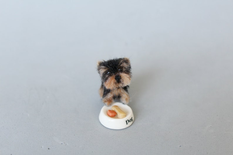 Yorkshire terrier needle felted dog, dollhouse miniatures 1 Inch-1:12 scale Ooak Wool sculpture-Collectible artist animals yourkie image 1