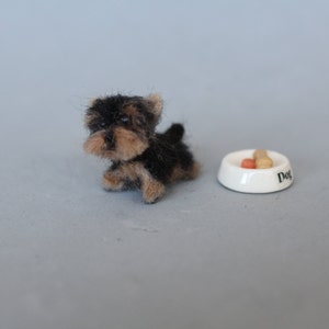 Yorkshire terrier needle felted dog, dollhouse miniatures 1 Inch-1:12 scale Ooak Wool sculpture-Collectible artist animals yourkie image 3