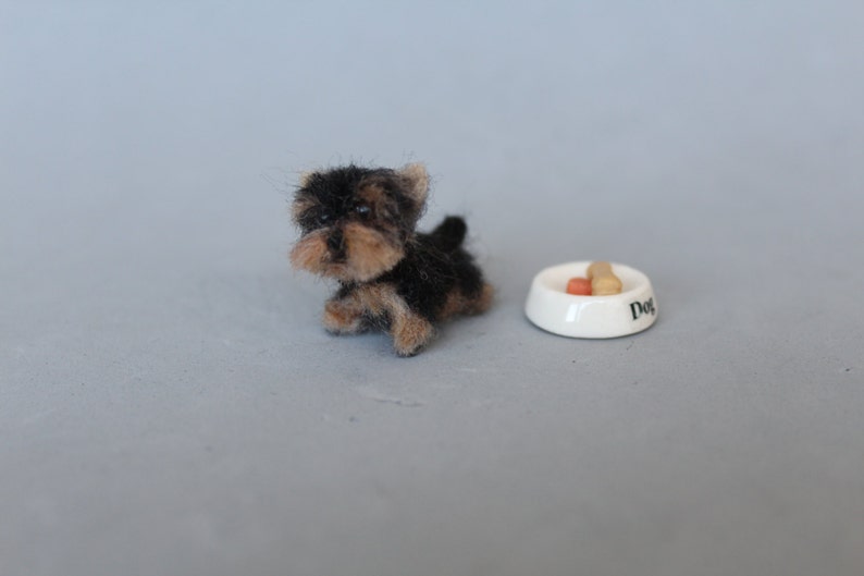 Yorkshire terrier needle felted dog, dollhouse miniatures 1 Inch-1:12 scale Ooak Wool sculpture-Collectible artist animals yourkie image 3