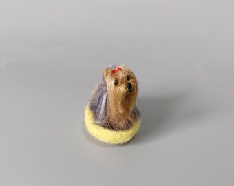 long haired Yorkshire terrier needle felted dog, dollhouse miniatures- half Inch-1:12 scale -Ooak- Wool sculpture-Collectible artist animals