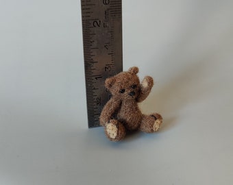 Teeny teddy jointed bear OOAK Needle felted weeny- articulated, miniature teddy bear dollhouse-ready to ship