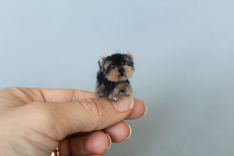 Yorkshire terrier needle felted dog, dollhouse miniatures 1 Inch-1:12 scale Ooak Wool sculpture-Collectible artist animals yourkie image 2