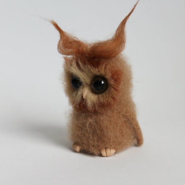 Ready to ship-Needle felted, Ooak Owl-miniature, nestling of owl.Holiday gift.