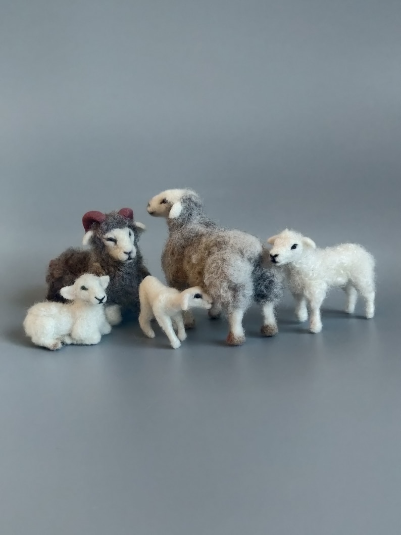 Needle Felted Lamb sheep family Nativity set-needle felt-Christmas decoration-doll house miniature animals 1:12 scale articulated image 3