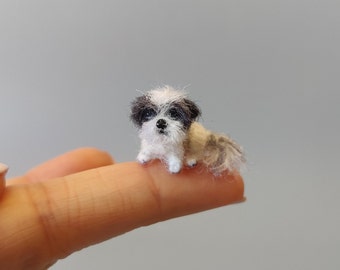 Tiny Shih Tzu puppy-sitting needle felted dog 1:24-12 scale- miniature essence of a real pet-Collectible artist animals-dollhouse half inch