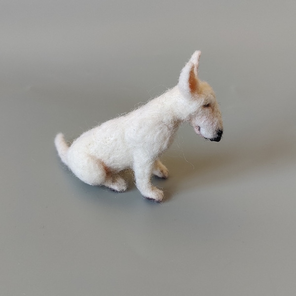 Miniature dog- Ooak Needle Felted Bull terrier-eco friendly art-Collectible soft sculpture - palm size realistic animal figurine- portrait