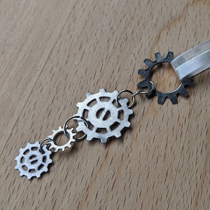 Silver Steel Gears Ornament: Steampunk Christmas Package Decoration