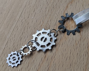 Silver Steel Gears Ornament: Steampunk Christmas Package Decoration