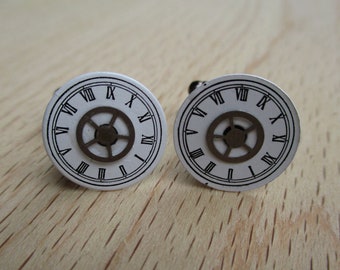 Watch Face Cuff Links, White & Black, Roman Numerals, Gunmetal Steel