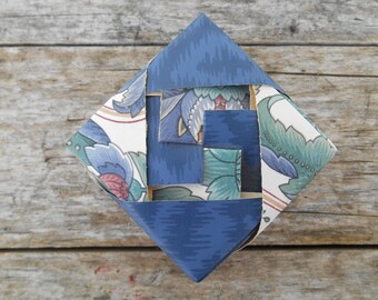 Handmade Origami Gift Box: Blue Floral Paper Jewelry Box (2.25" Square)