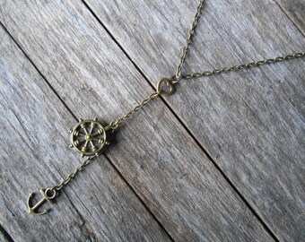 Nautical Ship Wheel Anchor Necklace: Antique Bronze Steampunk Pendant