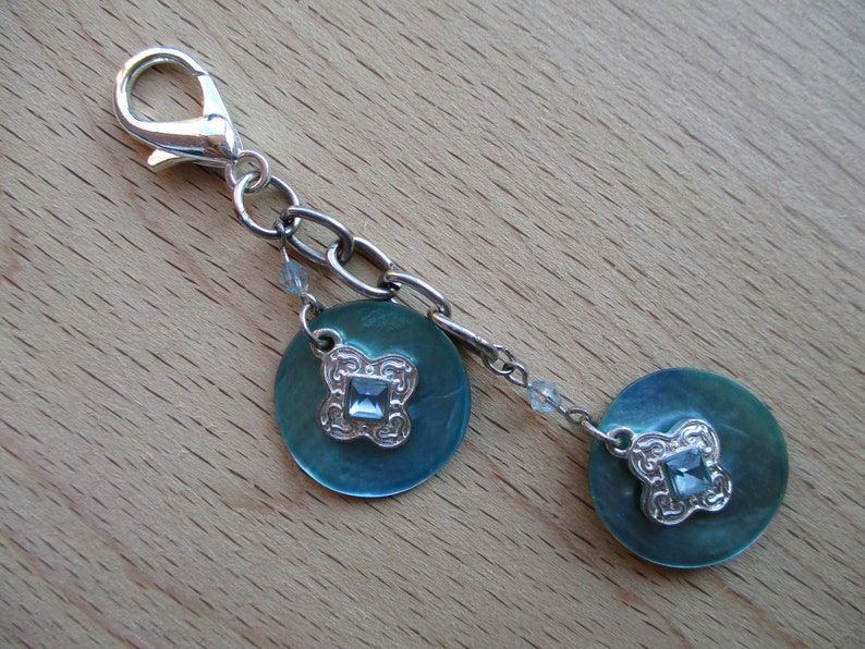 Bling Beach Vibe Silver and Turquoise Shell Purse Charm or Key Chain Gift for Friend or New Driver
