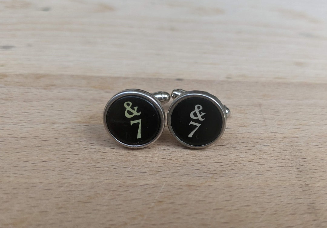 Lucky Number 7 Vintage Typewriter Key Cufflinks With Ampersand & Black