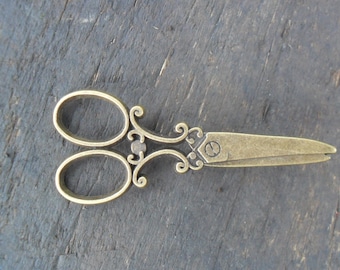 Small Scissors Brooch: Metal Pin in Antique Bronze Finish, Gift for Crafters