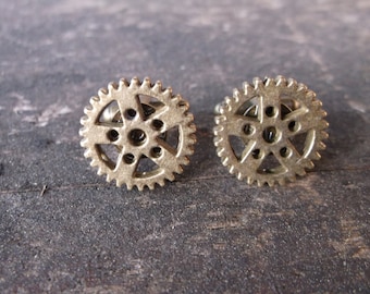 Antique Bronze Gear Cuff Links: 3/4" Steampunk Mechanic Gift