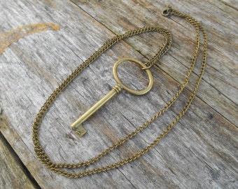 Bronze Skeleton Key Necklace on 31" Chain