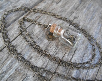 Steampunk Necklace: Vintage Watch Parts in Glass Vial, Antiqued Bronze Chain