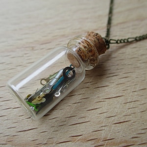 Tiny Watch Hands Glass Vial Necklace: 31&quot; Bronze Chain, Steampunk Jewelry