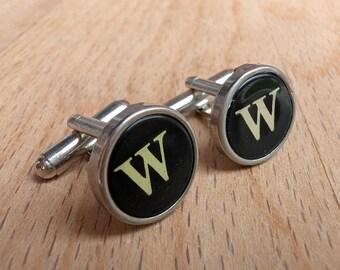 Gemelos con forma de llave de máquina de escribir vintage: Joyería Steampunk con la inicial 'W'