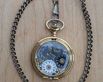Collar con reloj de bolsillo, cadena de bronce, obra de arte de un viajero en el tiempo
