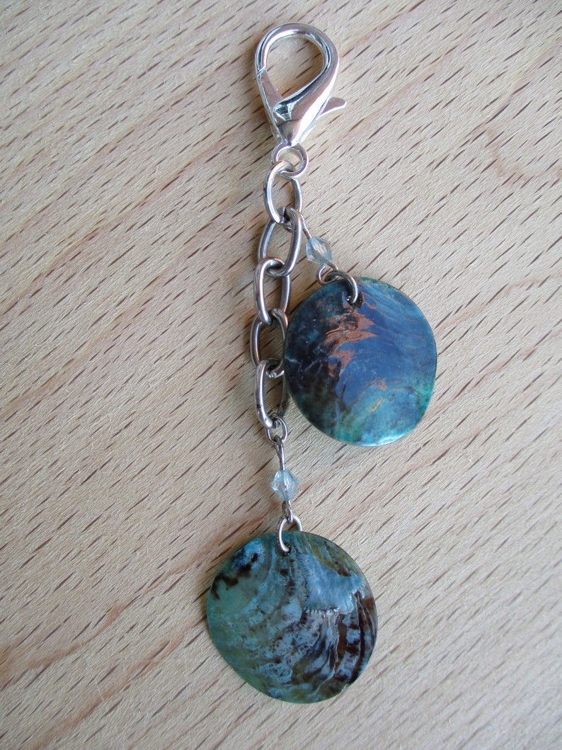 Bling Beach Vibe Silver and Turquoise Shell Purse Charm or Key Chain Gift for Friend or New Driver