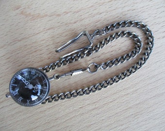 Upside Down Pocket Watch with Black Glass Ball & 14" Chain