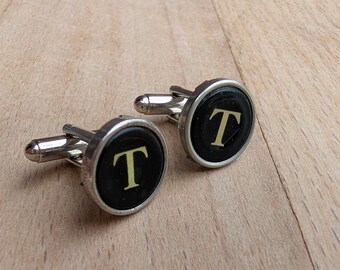 Vintage Typewriter Key Cufflinks: Initial 'T' Steampunk Jewelry