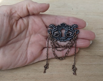 Broche de cobre envejecido con forma de cerradura – Broche para cosplay Steampunk Lolita