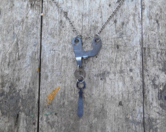 Steampunk Clock Hand Necklace: Upcycled Vintage Typewriter Parts, Gunmetal Chain