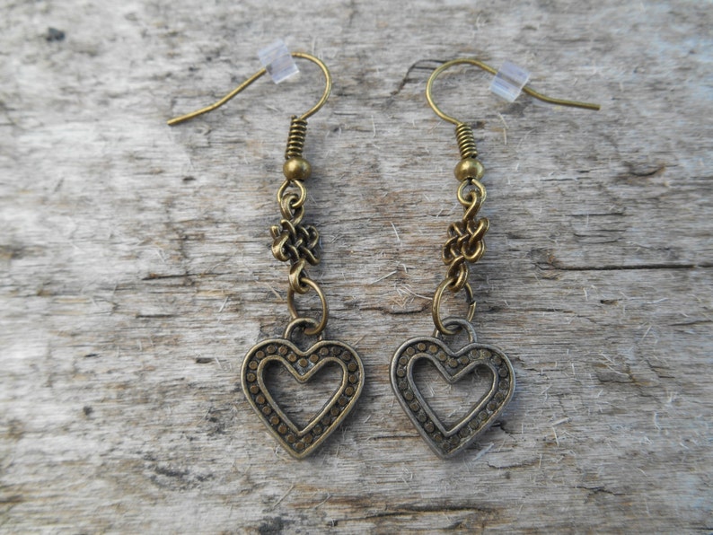 Antique Bronze Heart Dangle Earrings 1 1/8 28 mm Long Etsy