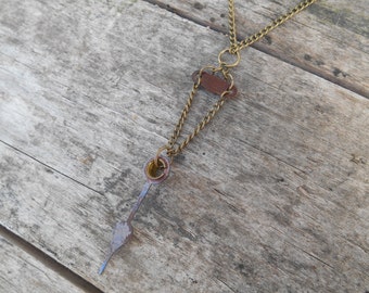 Antique Clock Hand Necklace - Upcycled - on a 21" (53 cm) Chain, Steampunk, Vintage, OOAK