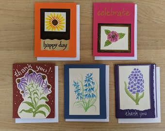 Hand Painted Flower Greeting Cards: Five Watercolor All Occasion Gift Set