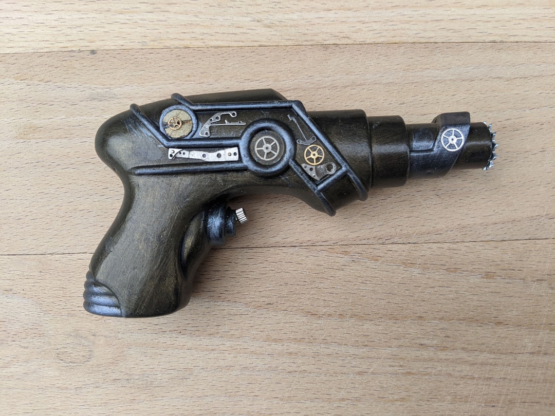 Small Cosplay Prop Gun in Metallic Gold and Silver With Vintage Watch