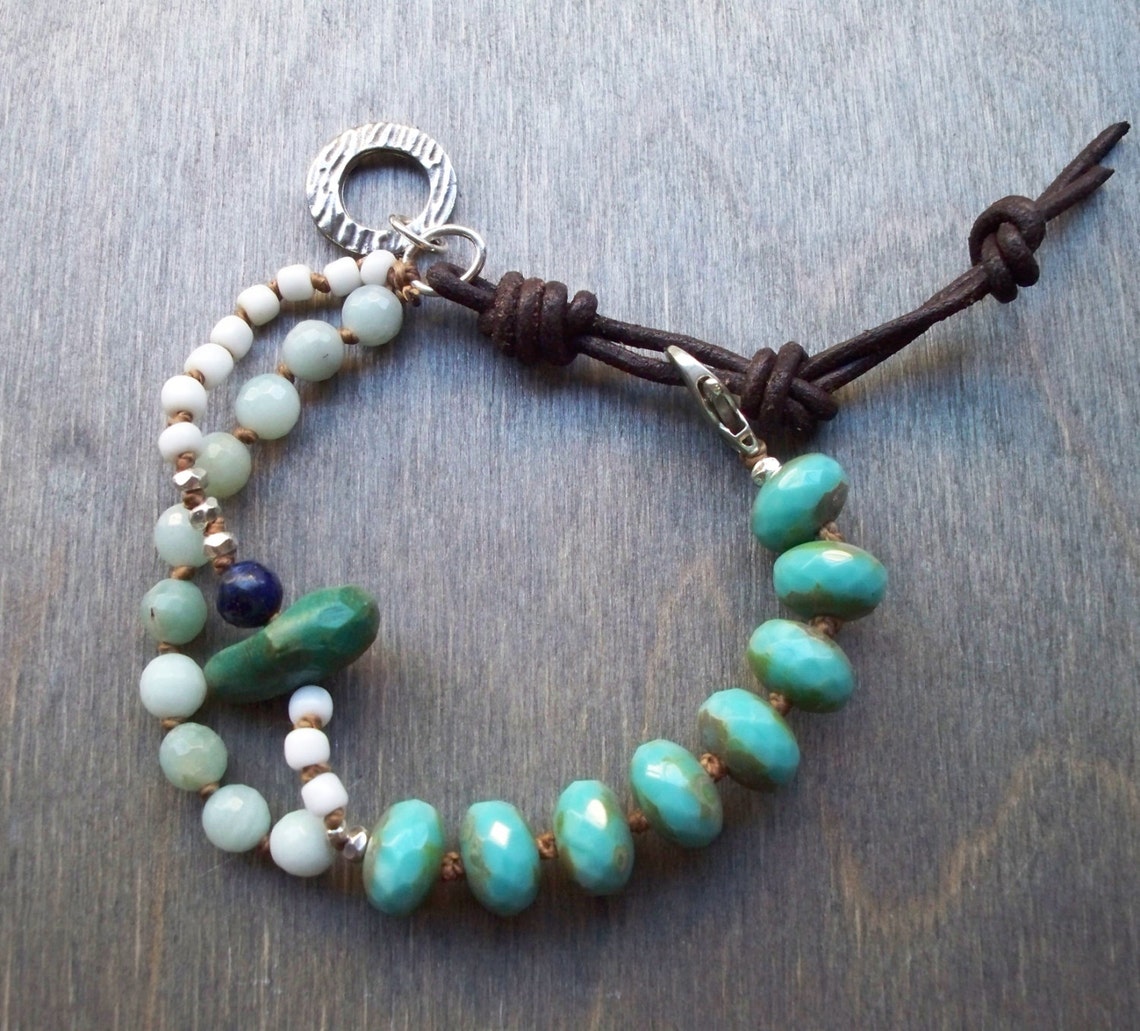 Hand knotted gem bead bracelet Czech glass bead jewellery | Etsy