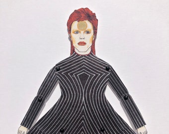 PRINTED Ziggy Stardust Big Pants Doll - Paper Doll - Birthday Gift - Anniversary Gift - Portrait - Illustration - UNFRAMED