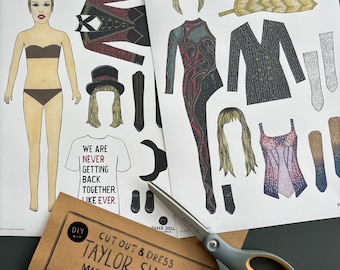 CUT OUT & DRESS Taylor Swift Magnetic Paper Doll, Fridge magnet, Eras Tour Outfits, Taylor Swift print, Taylor Swift Doll, diy kit