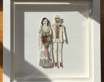 FRAMED bespoke custom-made Paper Doll family wedding anniversary birthday portrait