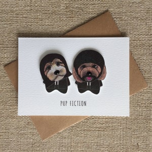 Pup Fiction aka Pulp Fiction ICONIC FILMS A6 biglietto di auguri bambola di carta bianca