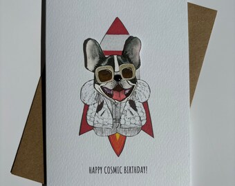 ROCKET DOG A6 Blank Paper Doll Happy Birthday Greeting Card Happy Cosmic Birthday