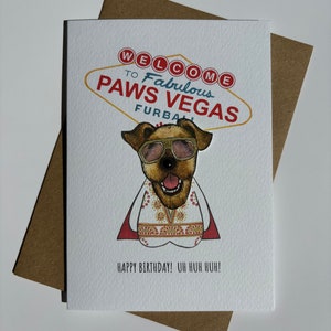 PAWS VEGAS A6 Bambola di carta bianca Buon compleanno Biglietto di auguri Las Vegas Elvis Presley