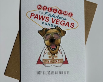 PAWS VEGAS A6 Blank Paper Doll Happy Birthday Greeting Card Las Vegas Elvis Presley