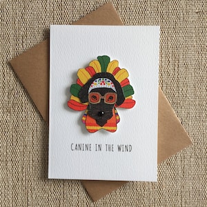 Canine in the Wind aka Elton John MUSICAL DOG A6 biglietto di auguri bambola di carta bianca