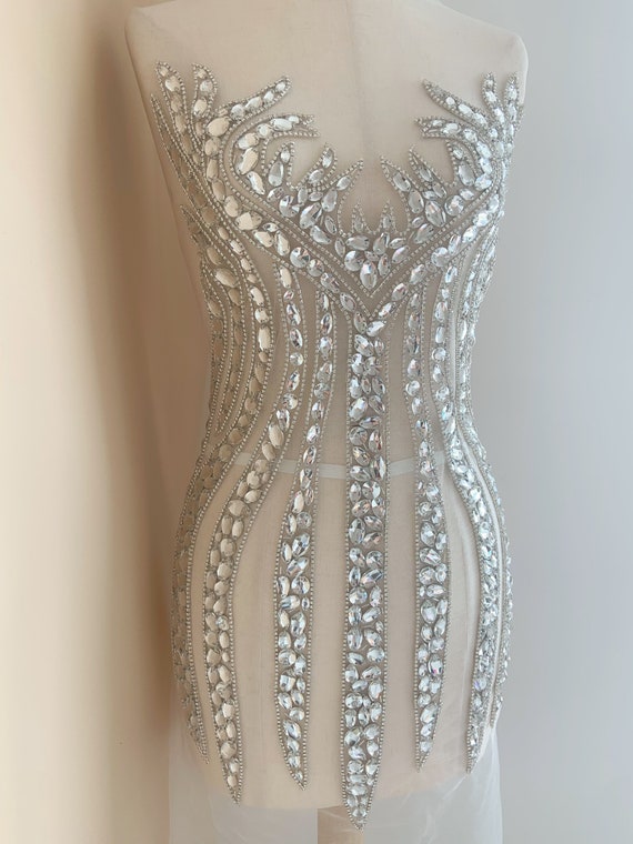 Big sparkle Rhinestone applique, rhinestone dress, crystal applique for couture, dress, costume, prom dress